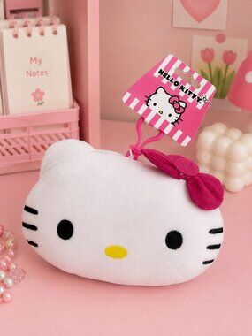 Hello Kitty Plush Coin Purse With Zipper Closure & Pink Bow - 7 Inches